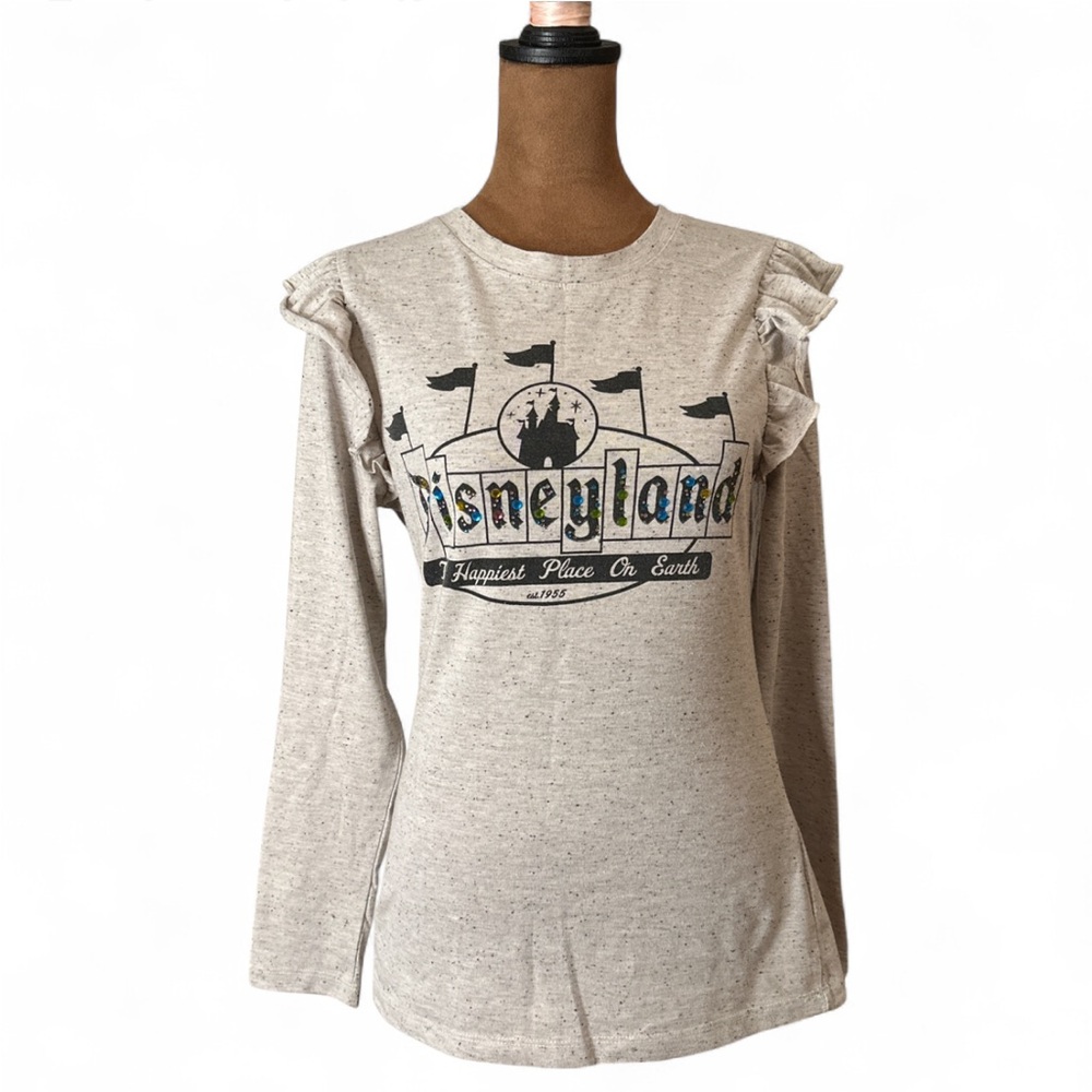 Disneyland Beige Long Sleeve Ruffle Shoulder Top Size S